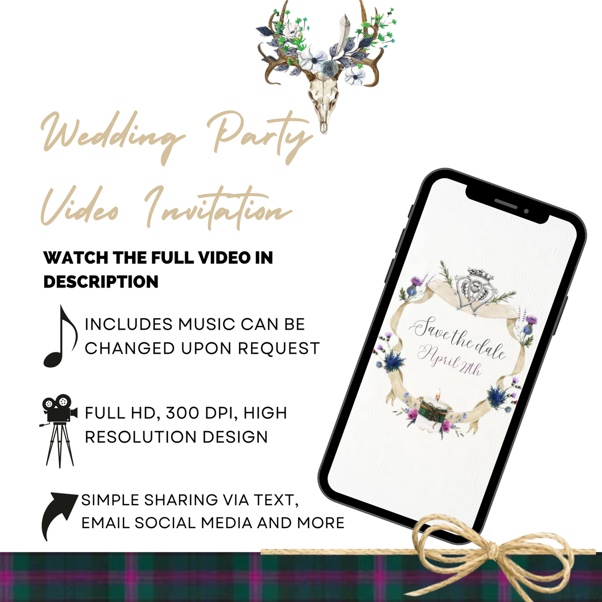 Scottish Theme Wedding Video Invitation – Scottish Theme Digital Wedding Invite &amp; Save the Datete