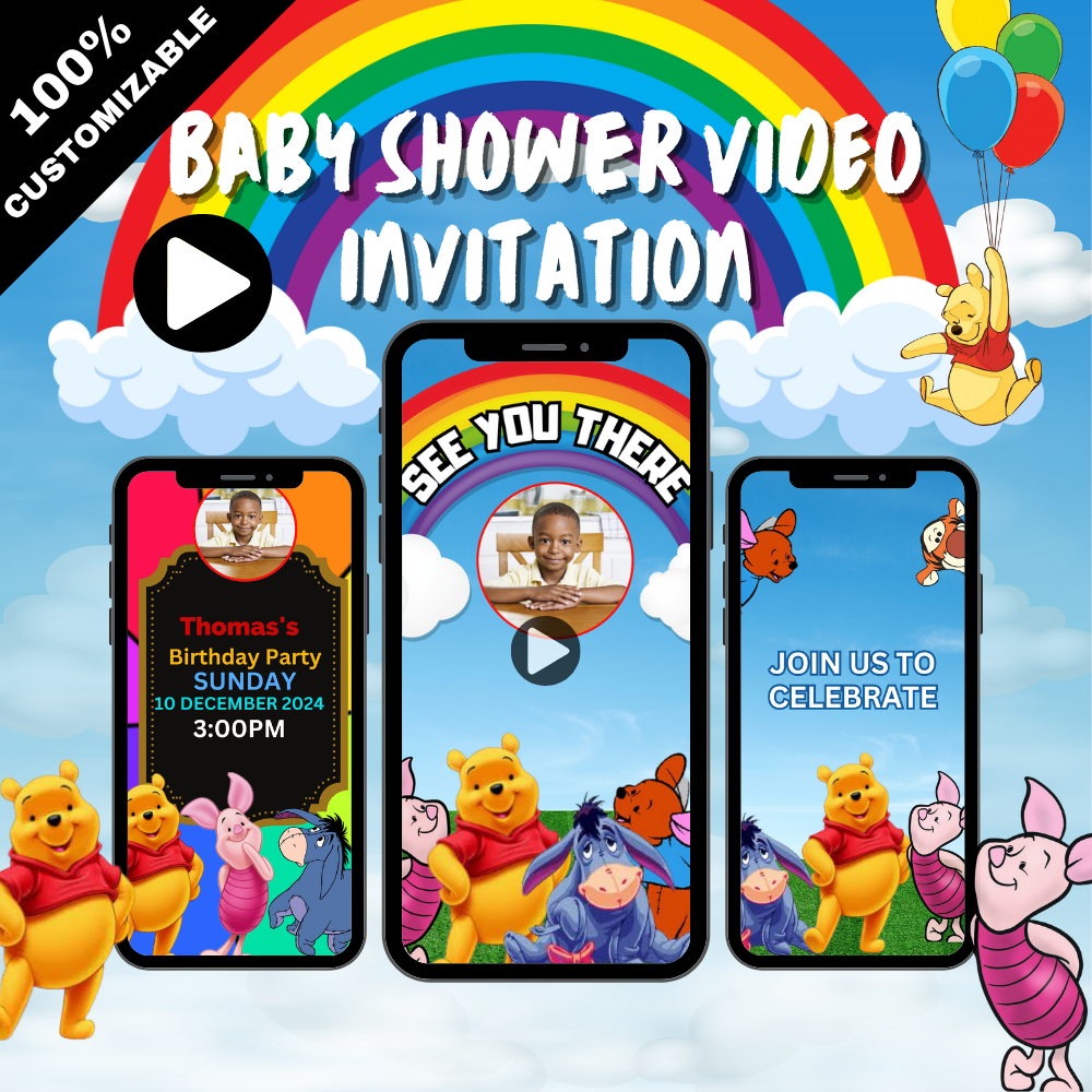 Winnie the Pooh Baby Shower Digital Invitation – Adorable Theme Video Invite
