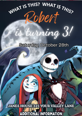 Nightmare Before Christmas Digital Birthday Invitation - Spooky &amp; Whimsical Theme Card Invite