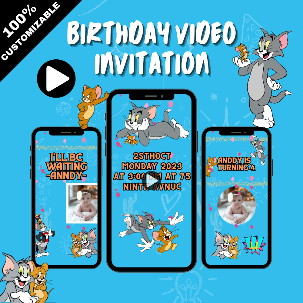 Tom &amp; Jerry Birthday Video Invitation – Classic Cartoon Digital Party Invite