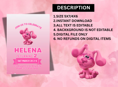 Blue’s Clues Girl-Themed Digital Birthday Invitation - Custom Party Card Invitation