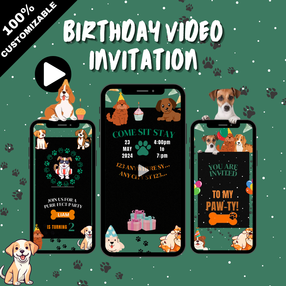 Puppy Party Theme Birthday Video Invitation – Cute &amp; Fun Animated Digital Invite