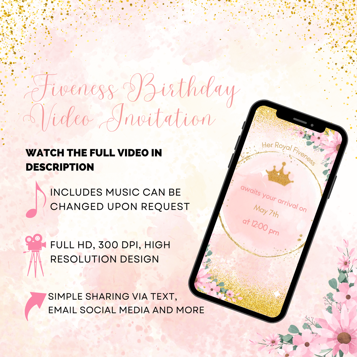 Royal Five Birthday Video Invite – Custom Animated Party Invitation