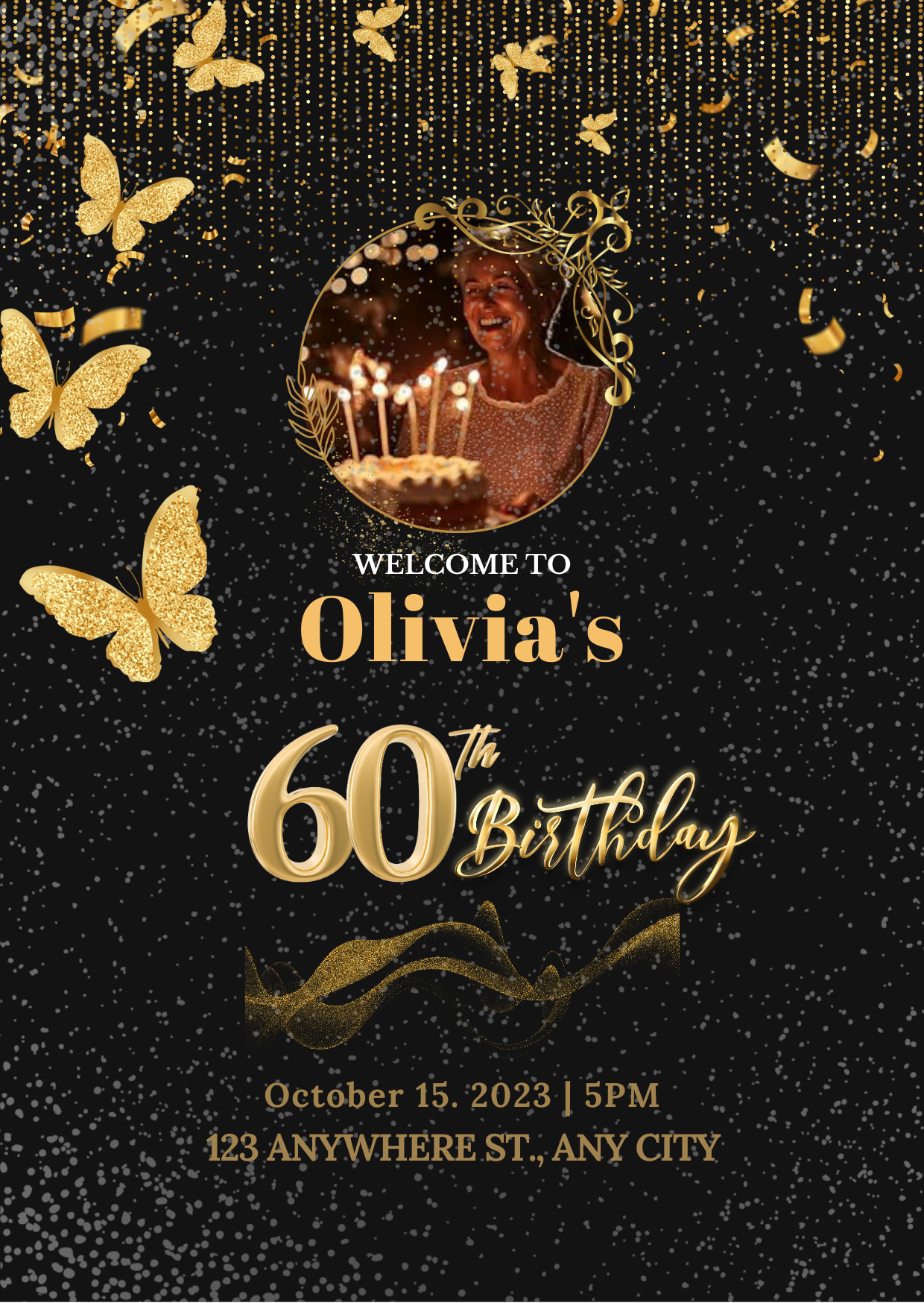 60th Birthday Party Card Invitation - Custom Birthday Party Digital Invite