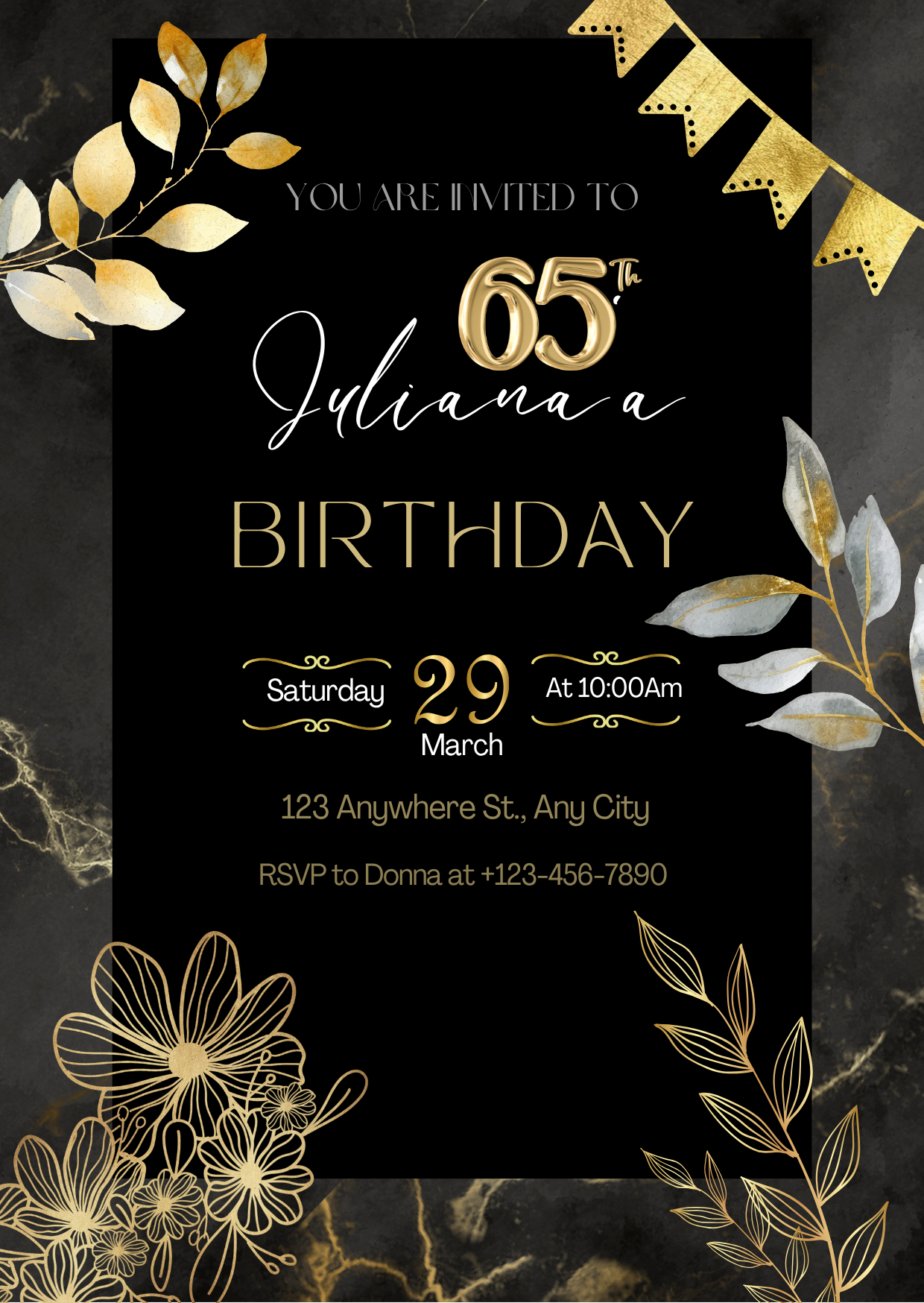 65th Birthday Celebration Digital Card Invitation - Customizable Adult Birthday Card Invite