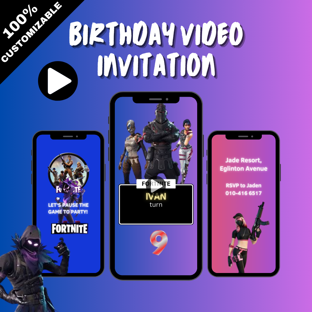 Epic Fortnite Birthday Party Video Invitation – Custom Party Digital Invite for Gamers