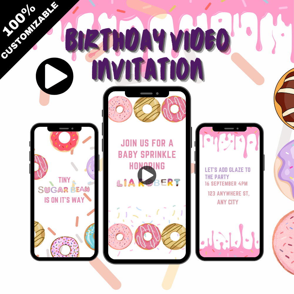 Donut Themed Birthday Video Invitation – Personalized &amp; Fun Digital Party Invite