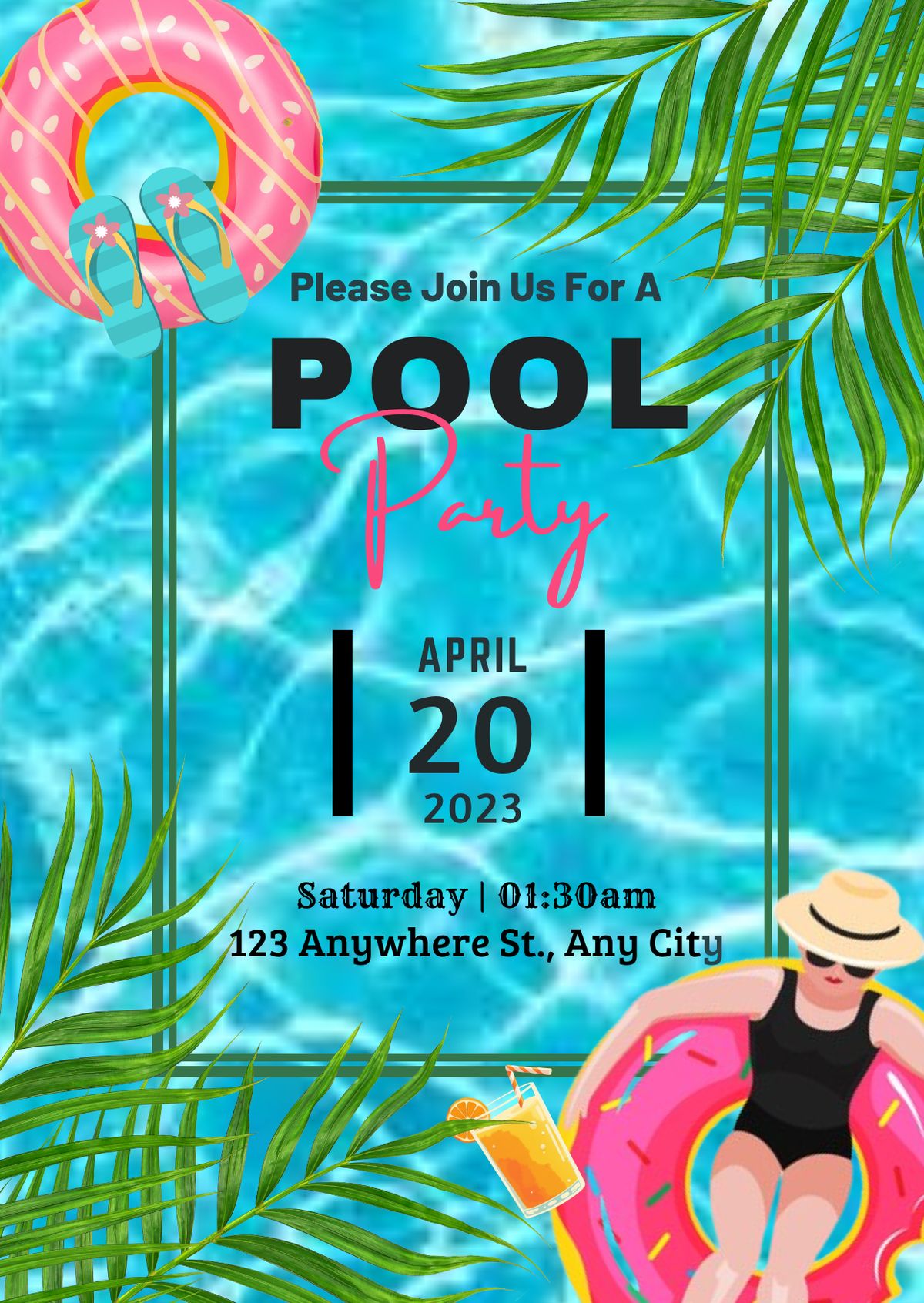Barbie Pool Bash Party Digital Card Invitation - Custom Summer Themed Digital Invite