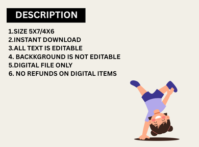 Gymnastics Theme Digital Birthday Card Invitation - Personalized Kids Digital Card Invites