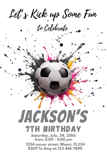 Soccer Theme Digital Birthday Card Invitation - Personalized Card Theme Digital Invites