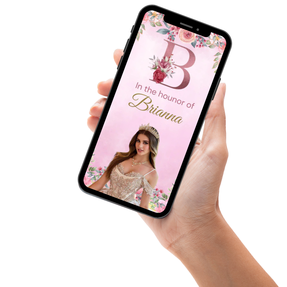 Quinceanera Theme Pastel Pink &amp; Gold Video Invitation - Pastel Pink &amp; Gold Theme Digital Invite