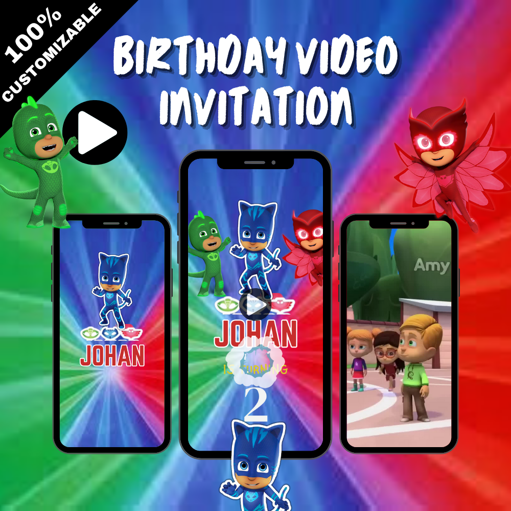 PJ Masks Theme Animated Birthday Digital Invitation – Personalized Superhero Video Invite