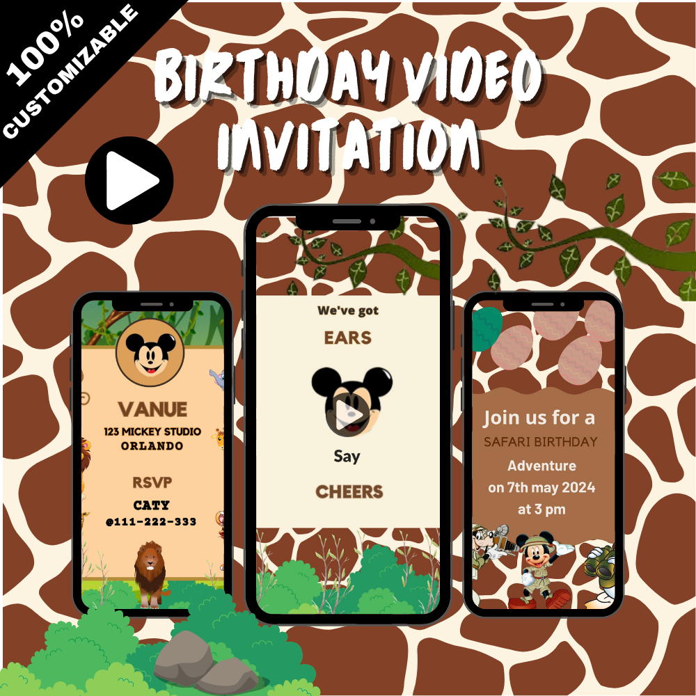Mickey Mouse Safari Birthday Video Invitation – Custom Animated Jungle Theme Digital Invite