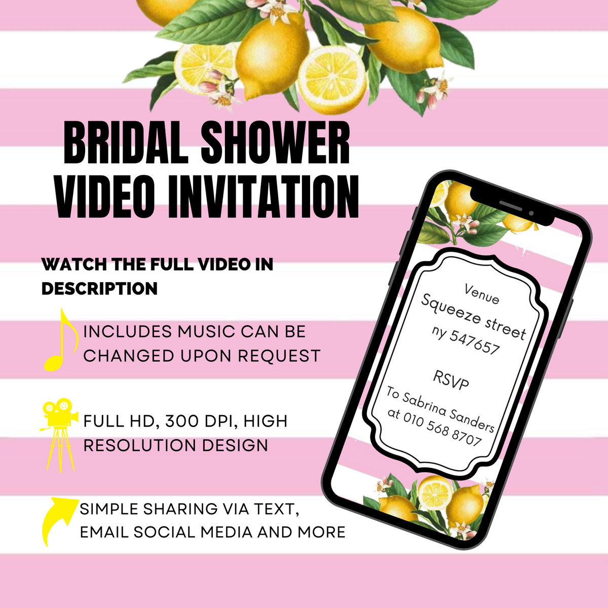 Squeeze Bridal Shower Video Invitation – Animated Lemon Theme Digital Video Invite
