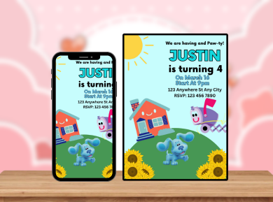 Blue’s Clues Themed Birthday Digital Invitation - Fun &amp; Personalized Birthday Card Invite