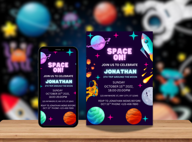 Outer Space Kids Birthday Party Digital Invitation - Digital Space Themed Party Card Invite
