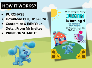 Blue’s Clues Themed Birthday Digital Invitation - Fun &amp; Personalized Birthday Card Invite