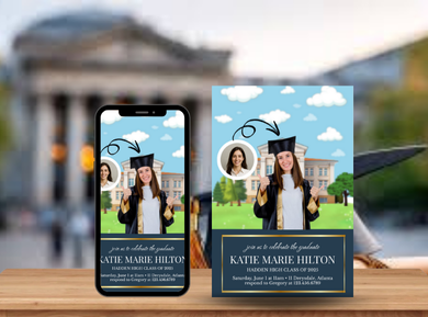 Soaring Caps Graduation Party Card Invitation - Digital Card Invite for Graduation Party