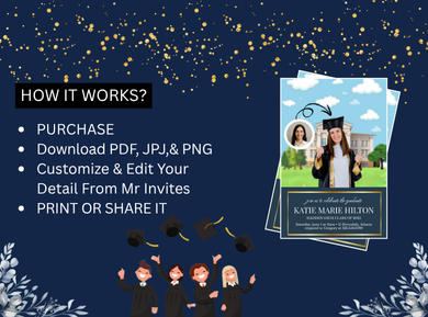 Soaring Caps Graduation Party Card Invitation - Digital Card Invite for Graduation Party