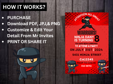African American Ninja Boy Birthday Card Invitation - Custom Party Digital Invite