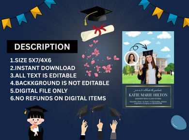 Soaring Caps Graduation Party Card Invitation - Digital Card Invite for Graduation Party