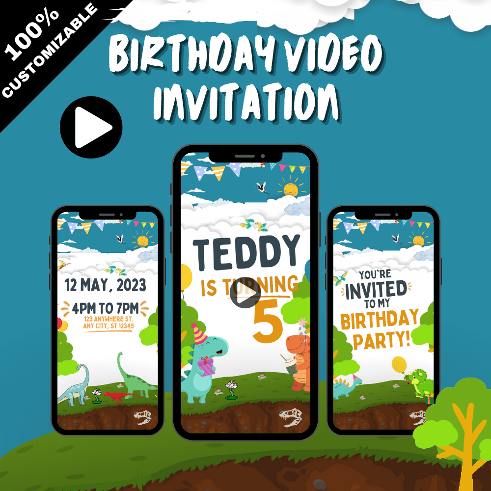 Dinosaur Themed Animated Birthday Invitation - Personalized Prehistoric Party Video invite