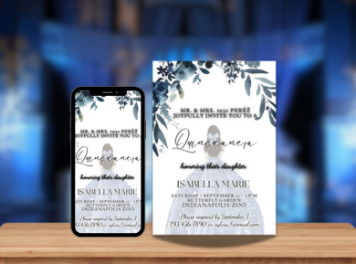 Quinceanera Garland Themed Digital Card Invitation - Custom Glorious Greenery Party Invite