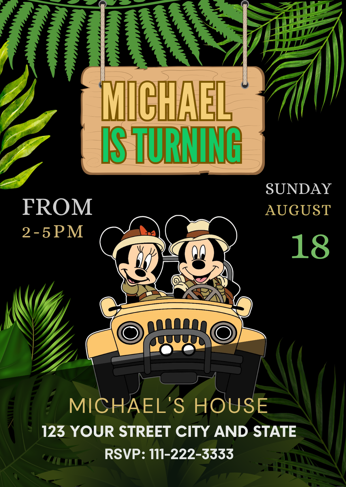 Mickey Safari Adventure Digital Card Invitation - Personalized Jungle Birthday Digital Invites