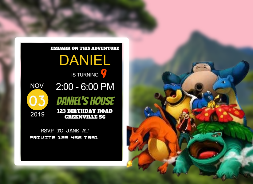 Exciting Pokémon Birthday Card Invitation - Custom Digital Party Invites For Kids