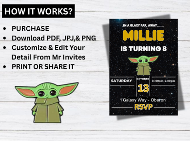 Custom Baby Yoda Birthday Card Invitation - Adorable Star Wars Digital Card Invite