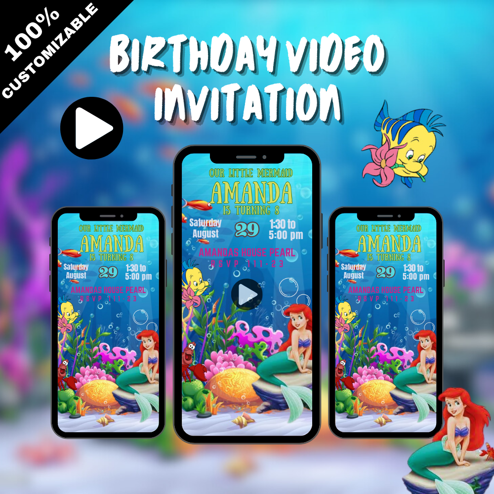 Little Mermaid Birthday Video Invitation – Animated Digital Invite for Kids
