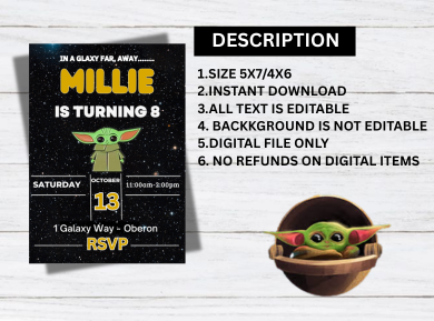 Custom Baby Yoda Birthday Card Invitation - Adorable Star Wars Digital Card Invite