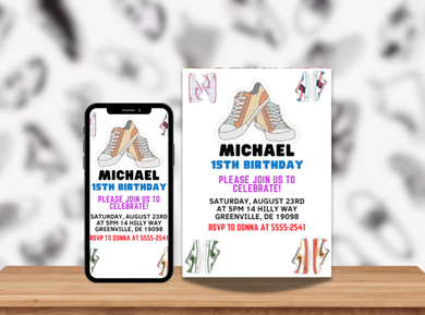 Sneaker Ball Birthday Card Invitation - Custom Multicolor Digital Card Invite