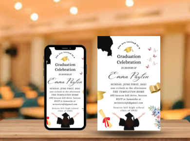 Tiny Gold Theme Botanical Card Invitation - Customized Graduation Theme Party Invitation