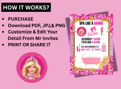 Barbie Spa Party Digital Invitation - Glamorous &amp; Custom Birthday Card Invitation