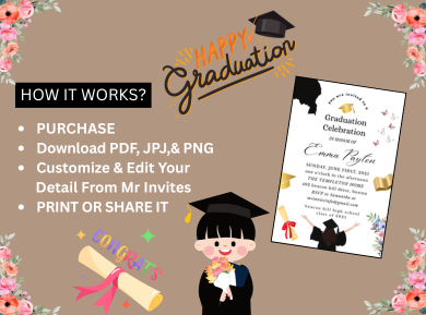 Tiny Gold Theme Botanical Card Invitation - Customized Graduation Theme Party Invitation