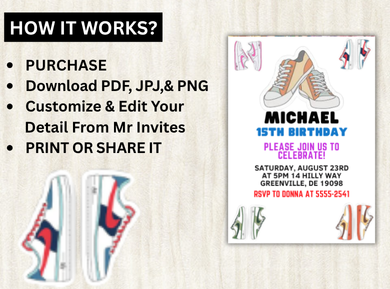 Sneaker Ball Birthday Card Invitation - Custom Multicolor Digital Card Invite