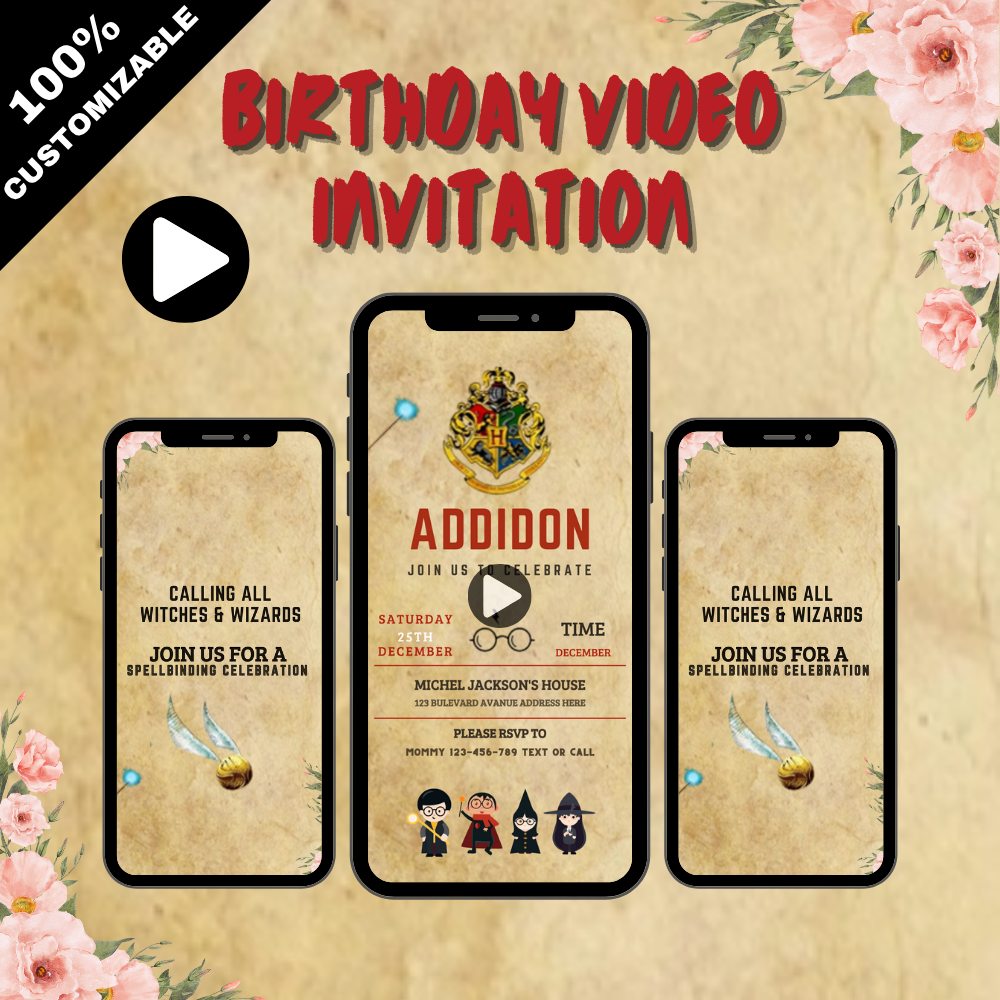 Magical Harry Potter Birthday Video Invitation – Animated Hogwarts Themed Party Digital Invite