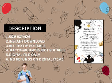 Tiny Gold Theme Botanical Card Invitation - Customized Graduation Theme Party Invitation