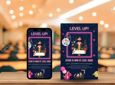 Level Up Grad Party Card Invitation - Digital Graduation Invite for Gamers