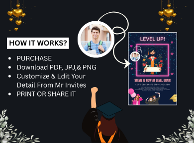 Level Up Grad Party Card Invitation - Digital Graduation Invite for Gamers