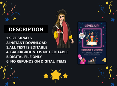 Level Up Grad Party Card Invitation - Digital Graduation Invite for Gamers