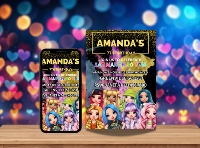 Rainbow High Digital Birthday Card Invitation - Personalized Party Card Design