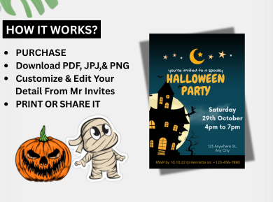 Spooktacular Halloween Theme Birthday Invitation - Custom Digital Halloween Party Card Invite