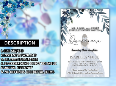 Quinceanera Garland Themed Digital Card Invitation - Custom Glorious Greenery Party Invite