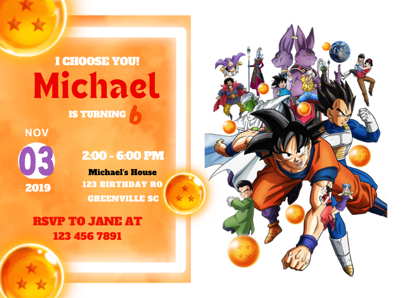 Personalized Dragon Ball Z Digital Card Invitation - Super Saiyan Theme Digital Invite