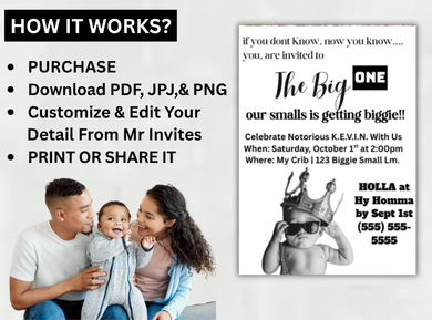 Biggie Smalls Digital Birthday Invitation - Custom Hip Hop Party Card Invite