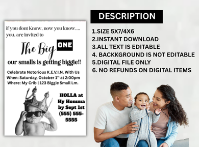 Biggie Smalls Digital Birthday Invitation - Custom Hip Hop Party Card Invite