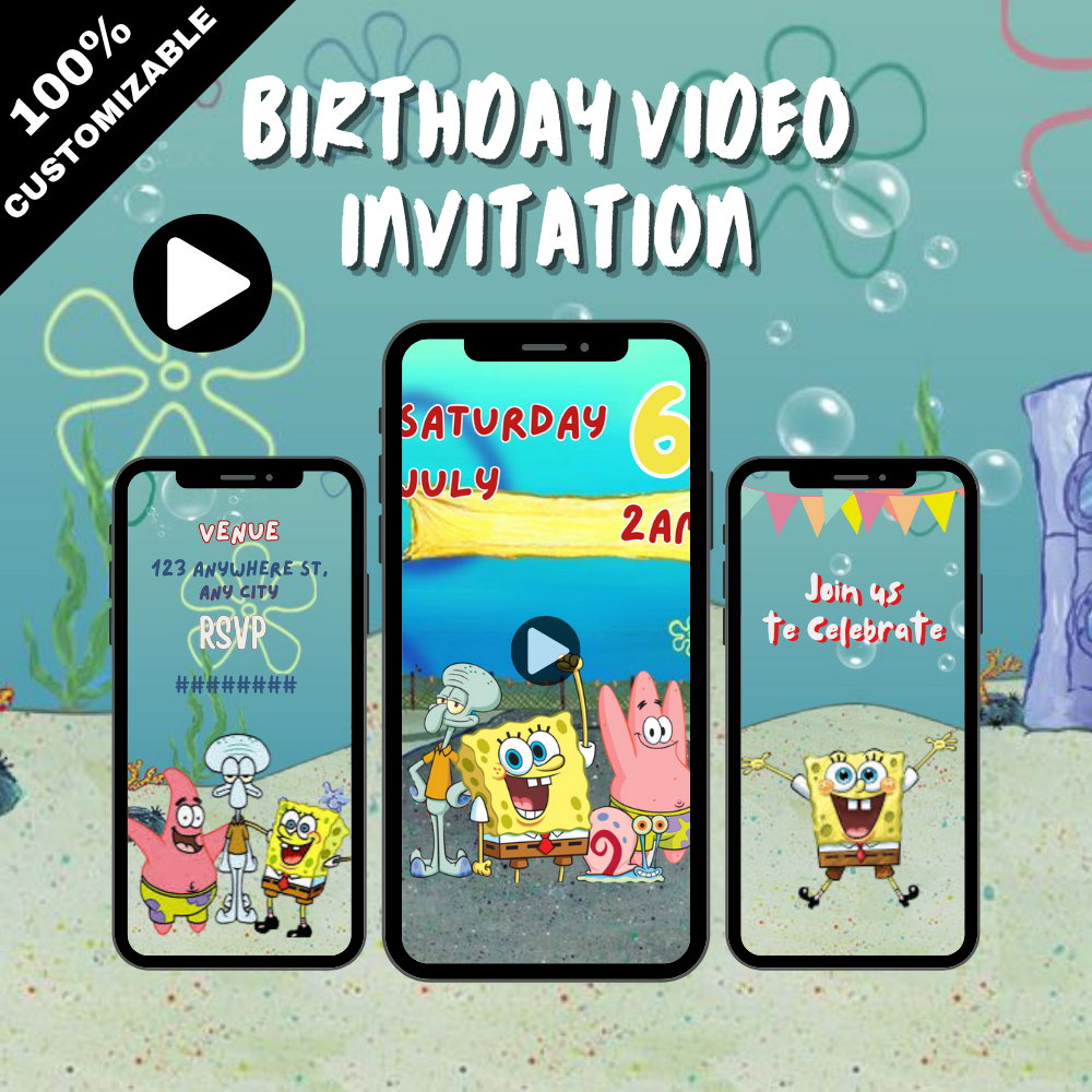 SpongeBob Birthday Party Video Invitation – Animated Kids Party Digital Invite Under the Sea!