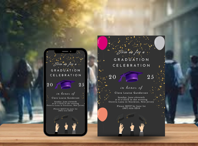 Typography Graduation Theme Digital Card Invitation - Custom Theme Party Digital Invite